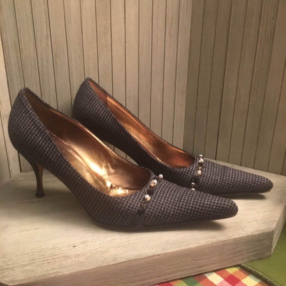 FLAWLESS Beatrice Grey/Black Wool Heels